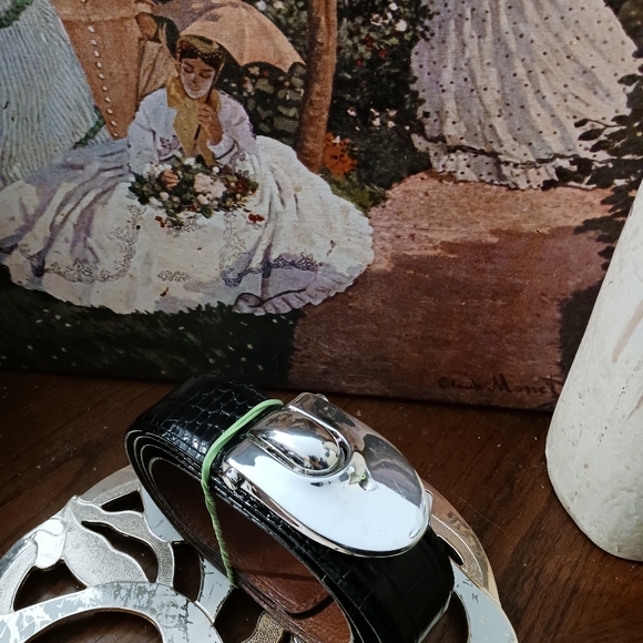 BRIAN TOOHEY 925 Sterling Silver Buckle Snake Embossed Leather Belt Large π π΄ - Picture 8 of 15